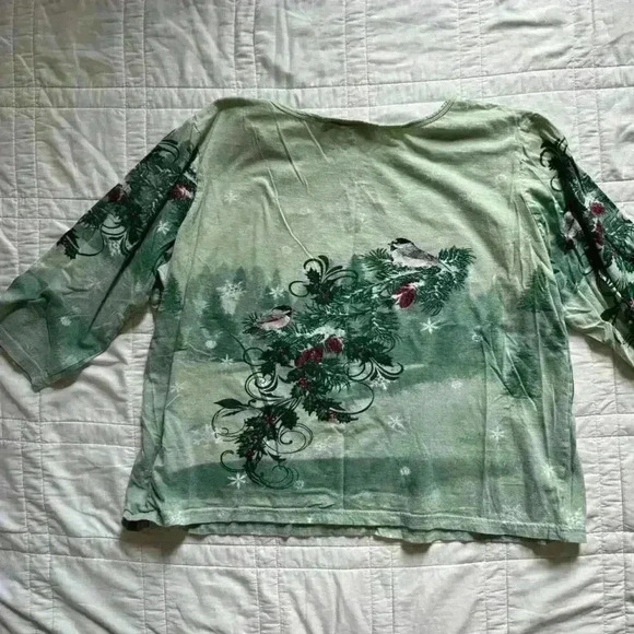 Y2k holiday pastel winter shirt women’s xxl collections etc birds snowflakes - Picture 7 of 8